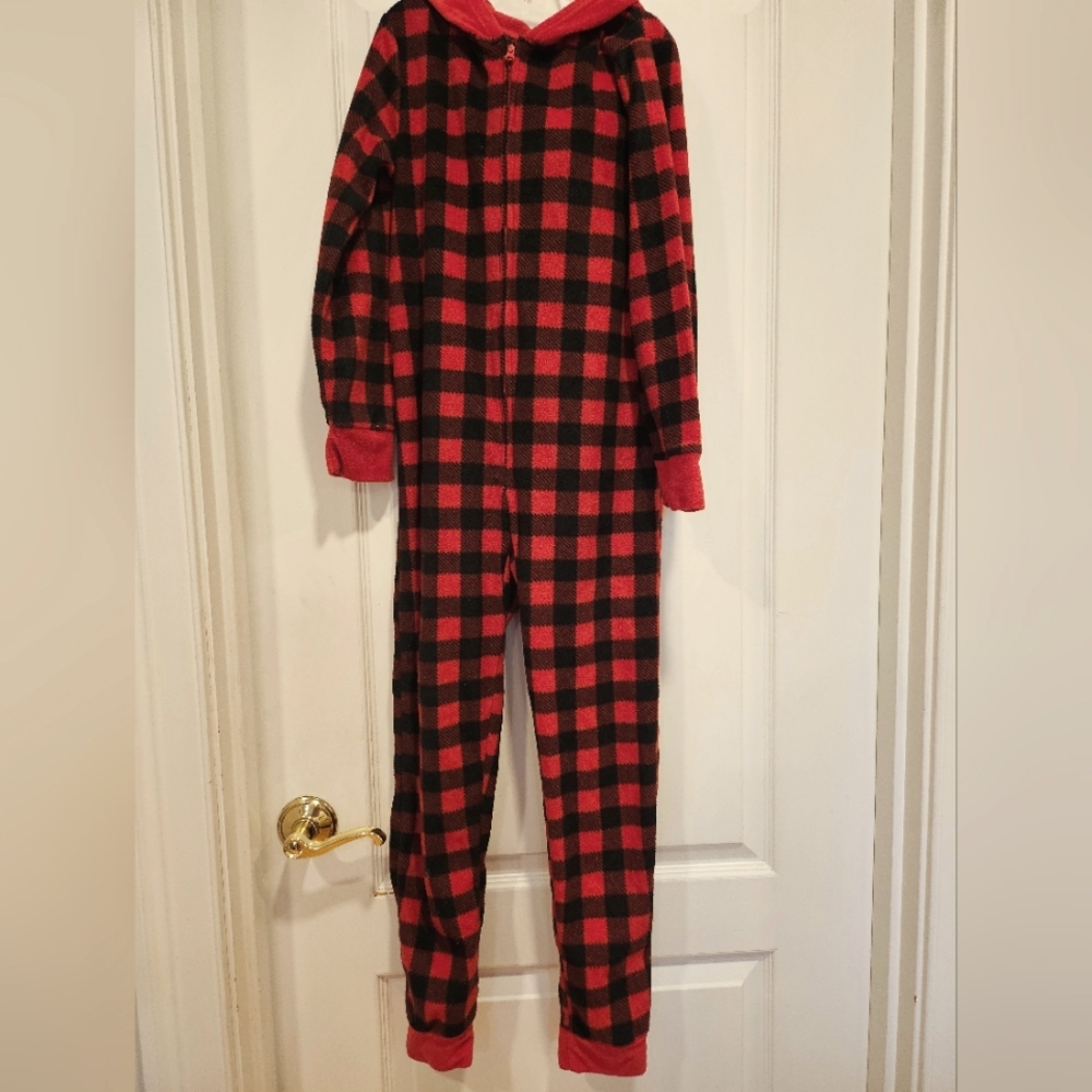 PJ's & Presents Red and Black Plaid Onesie Reindeer Pajamas